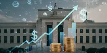 Graph illustrating rising interest rates with Federal Reserve building background, symbolizing financial strategy.