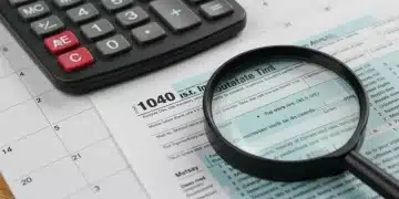 April 15th deadline with tax forms and calculator for 2025 investment deductions.