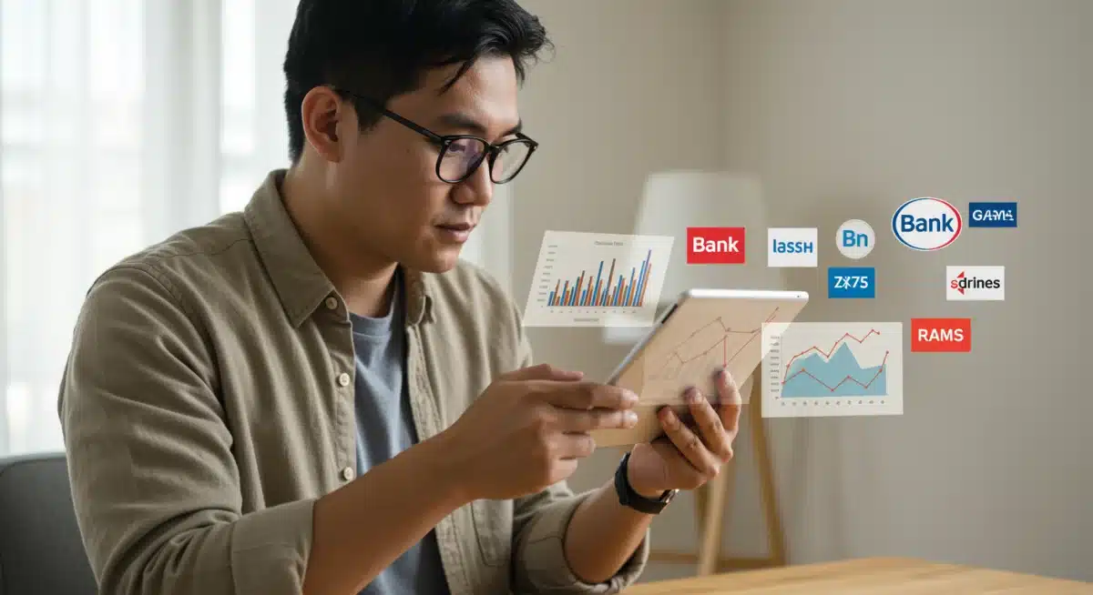 Person comparing financial data for high-yield savings accounts on a tablet.