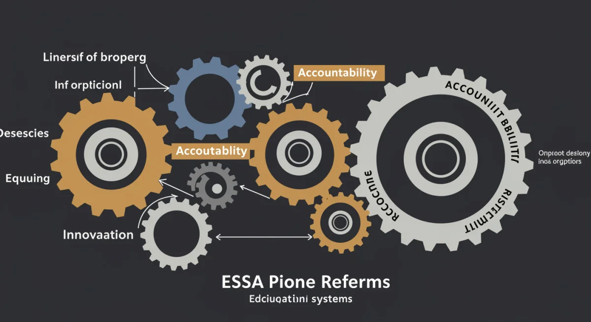 Interconnected policy gears representing ESSA reforms, funding, accountability, and equity.