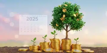 Illustration of growing money tree with coins, representing high-yield savings in 2025.