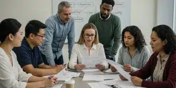People discussing housing assistance applications with a counselor