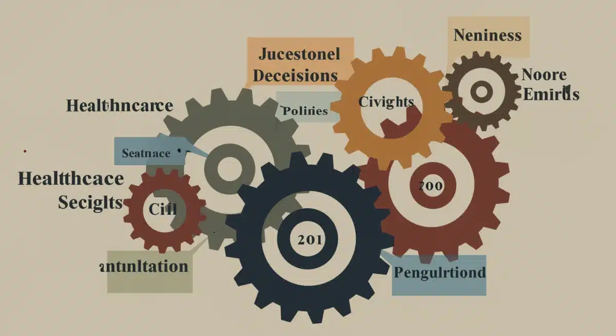 Interlocking gears representing the complex interplay of Supreme Court decisions and national policy implications.