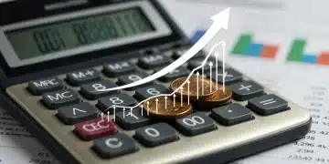 Calculator showing increased numbers with coins and rising arrow, representing 2026 Social Security COLA