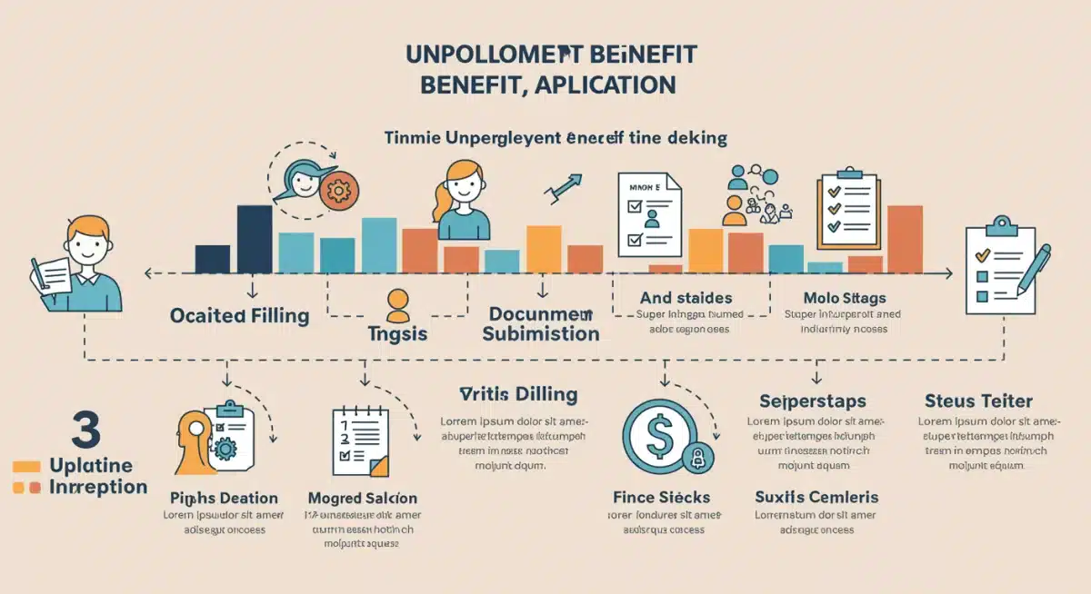 Infographic showing 3-month timeline for federal unemployment benefit application process