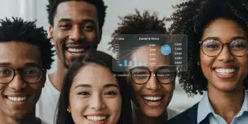 Group smiling, comparing 2026 dental and vision benefits plans on a digital screen for savings.