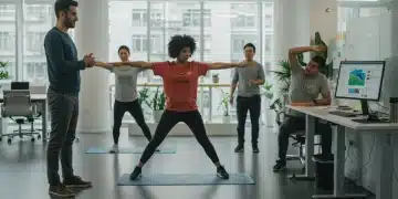 Employees participating in modern workplace wellness programs in 2026, focusing on health and engagement.