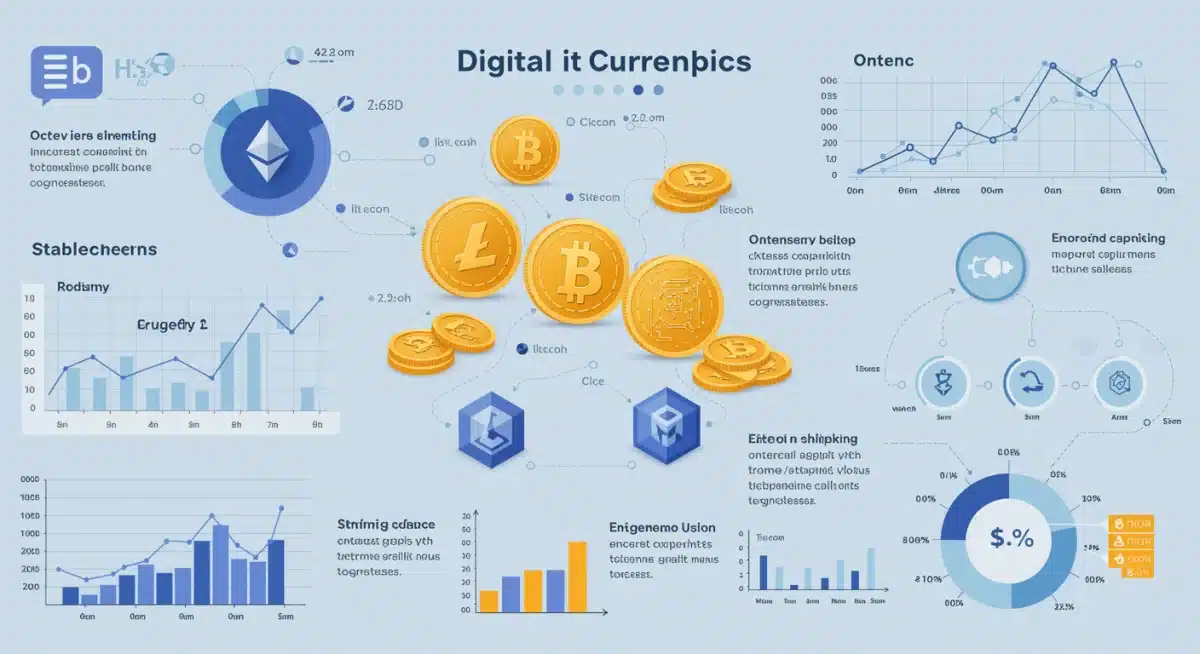 Infographic displaying digital currency market trends and regulatory impacts