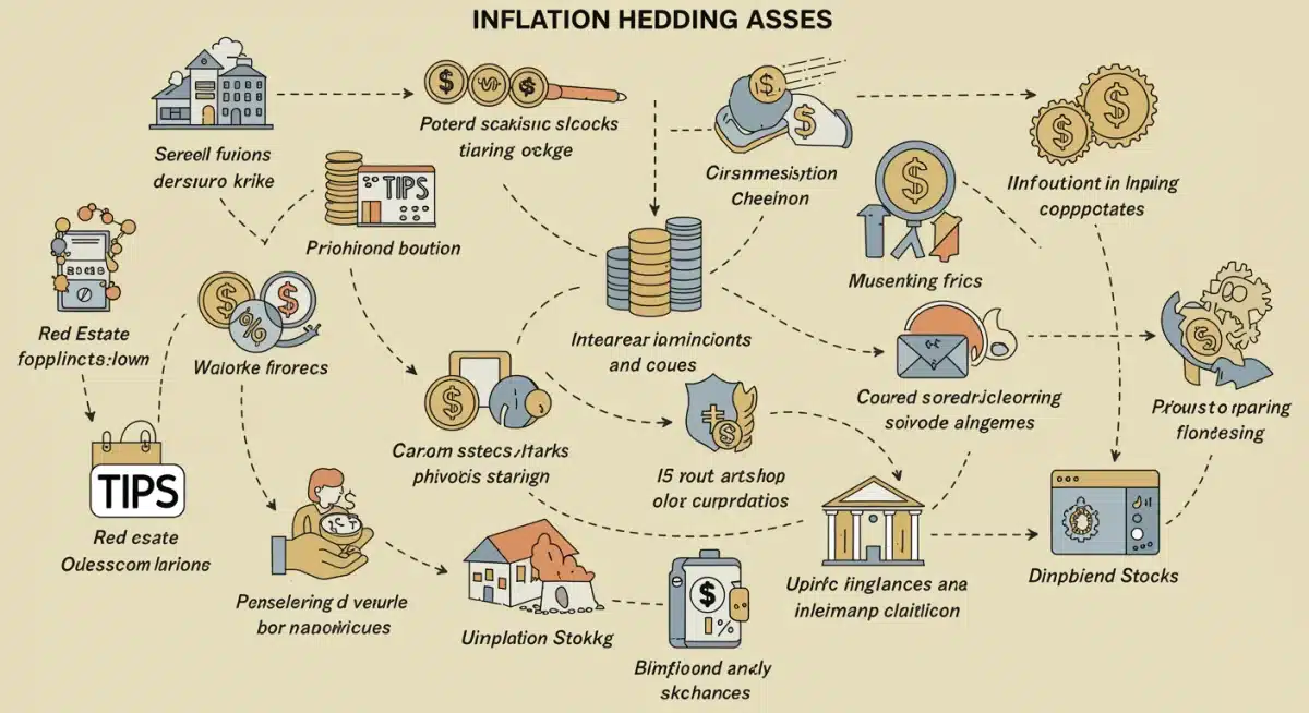 Diversified portfolio assets for inflation hedging, including real estate, commodities, TIPS, and dividend stocks.