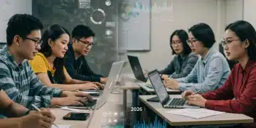 Students engaged in both online and in-person higher education settings, representing the comparison for 2026.