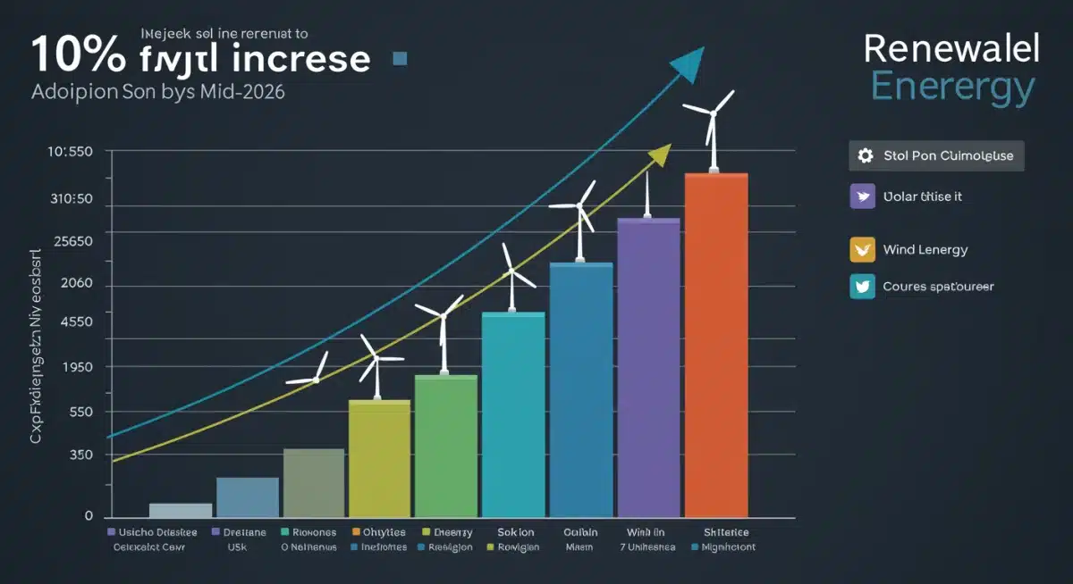 Infographic showing projected 10% renewable energy adoption increase by mid-2026
