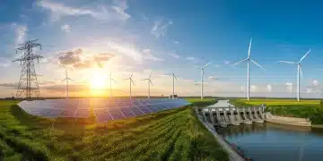 Diverse renewable energy sources converging, symbolizing growth and integration