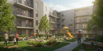 Modern affordable housing complex with green spaces, reflecting new federal initiatives for 2026