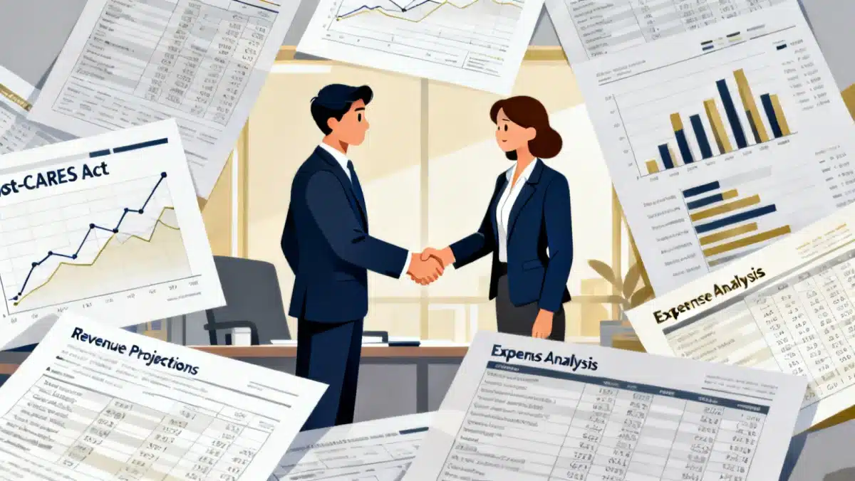 Small business owner consulting financial advisor for post-CARES Act strategy