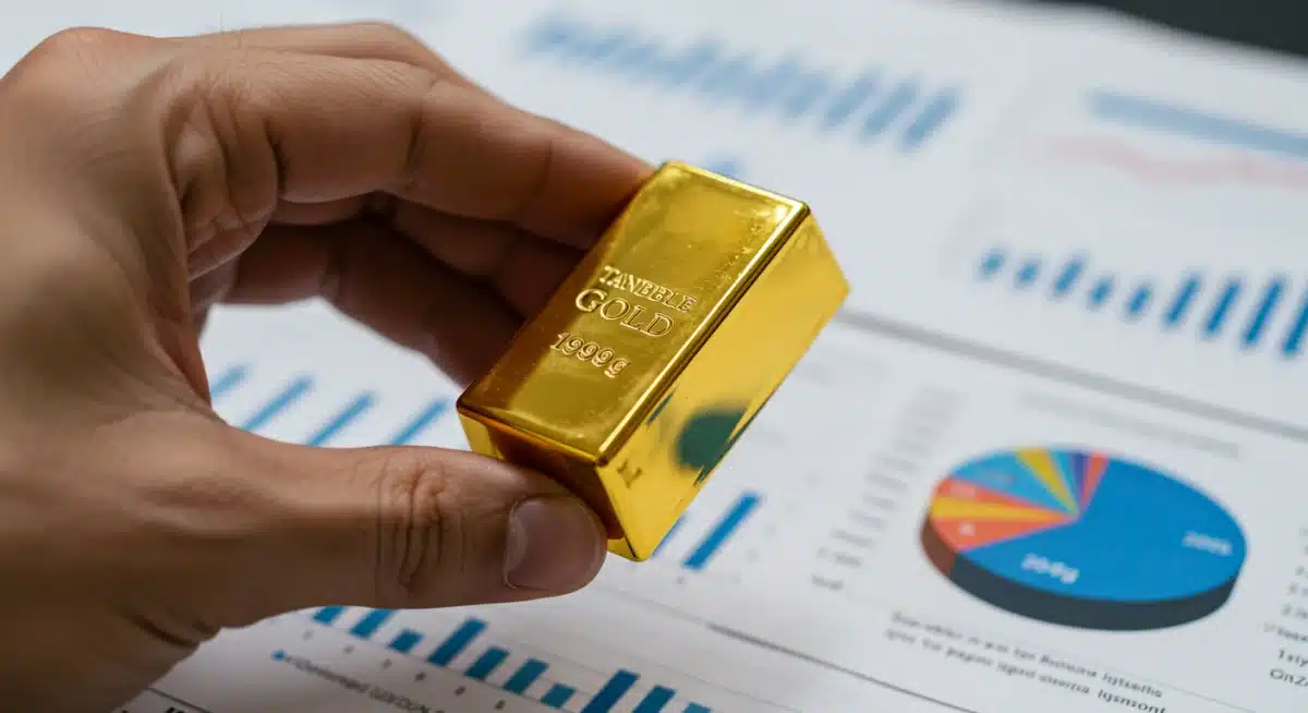 Hand holding a gold bar, symbolizing tangible assets for retirement diversification.