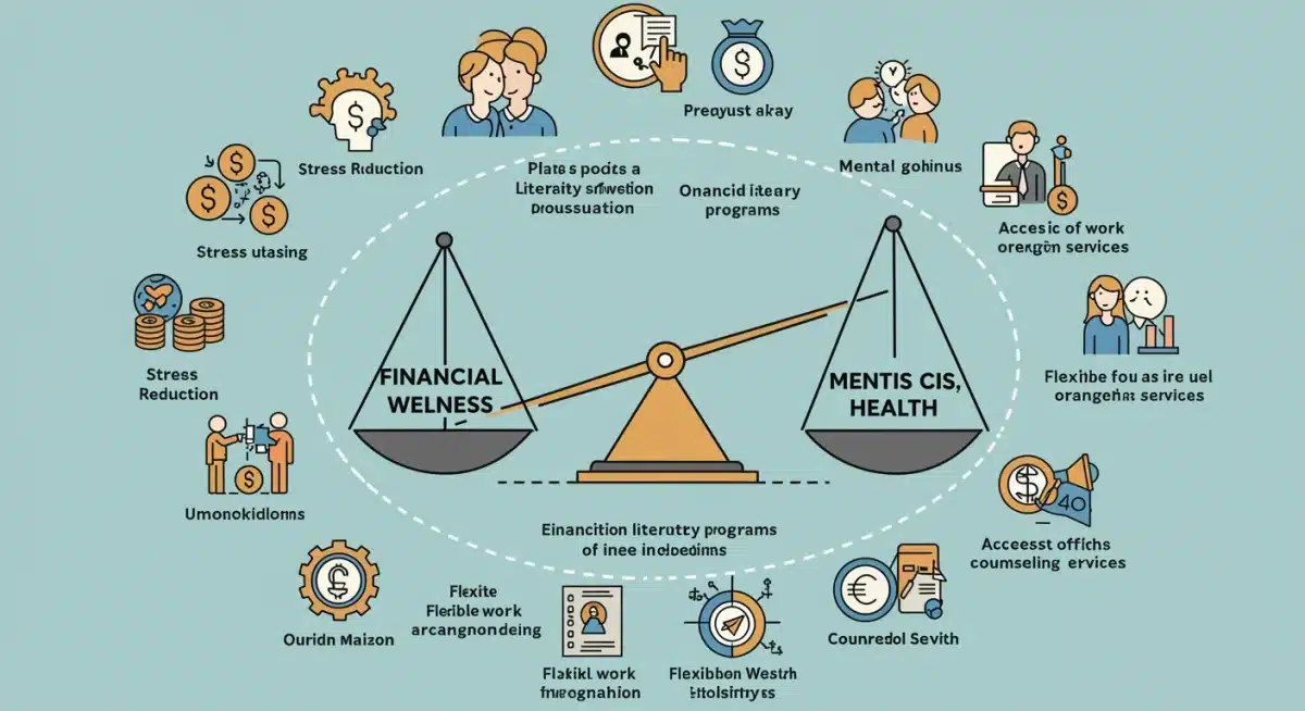 Infographic illustrating holistic employee well-being, balancing financial and mental health.
