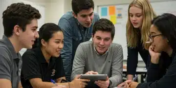 Students collaborating on a project, representing modern college readiness skills