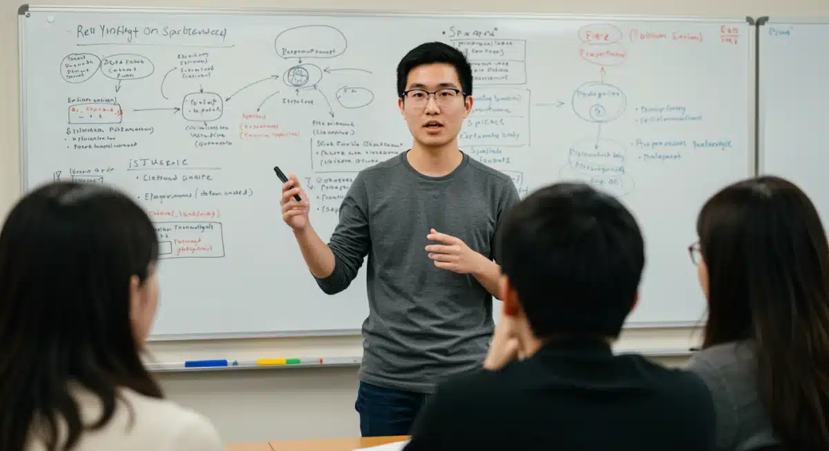 Student presenting project, showcasing critical thinking and communication