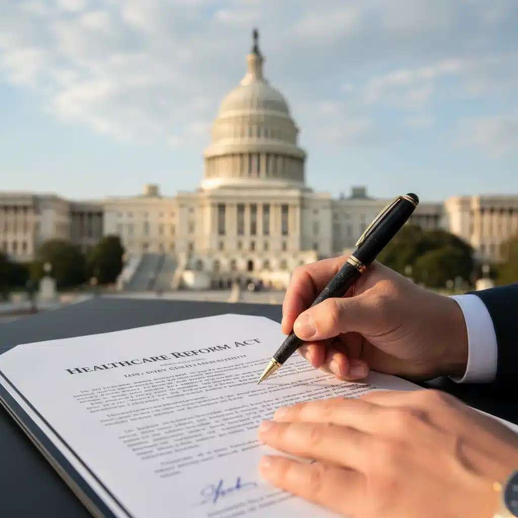 Legislative hands signing new healthcare bill into law