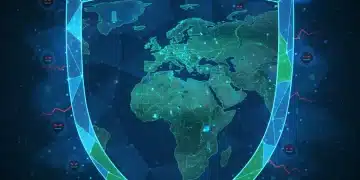 Digital shield protecting a nation's critical infrastructure from cyber threats.