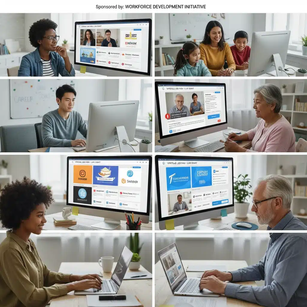 People participating in a virtual job fair for re-employment