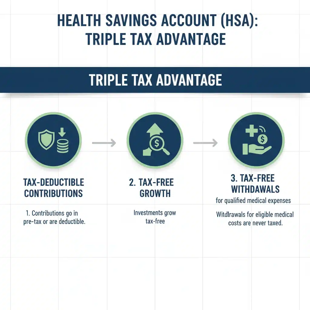 Infographic showing HSA triple tax advantage benefits