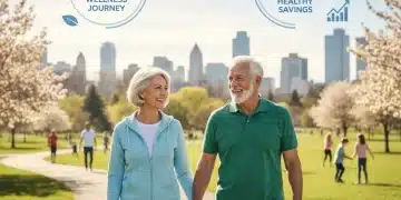 Senior couple enjoying a walk, symbolizing health and wellness benefits from Medicare Advantage.