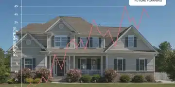 Mortgage rate graph showing future trends over a suburban home, with 2026 calendar.