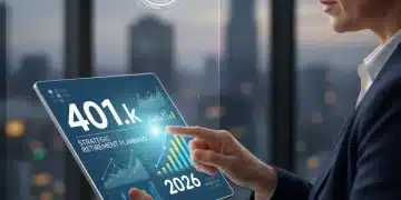 Financial professional analyzing 401(k) growth charts on a tablet for 2026 retirement planning.