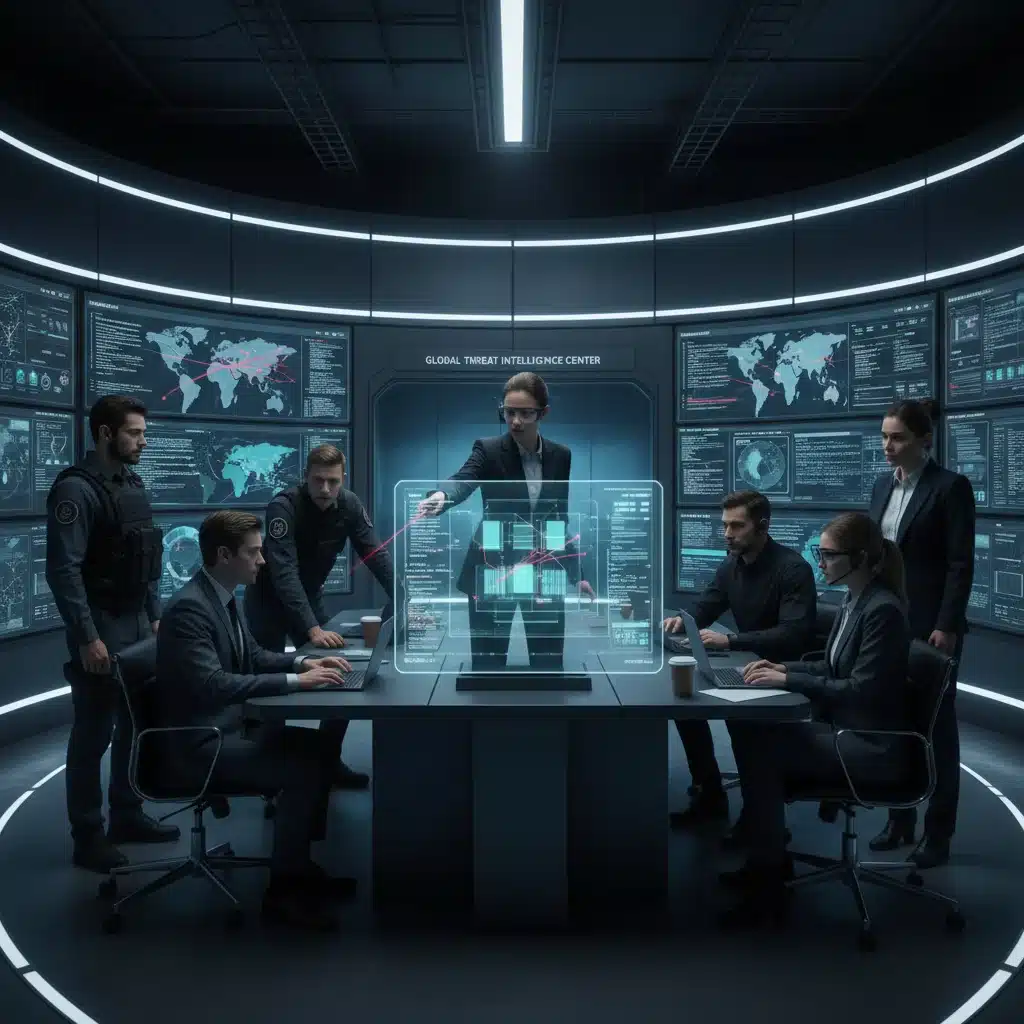 Cybersecurity team monitoring threat alerts in control room