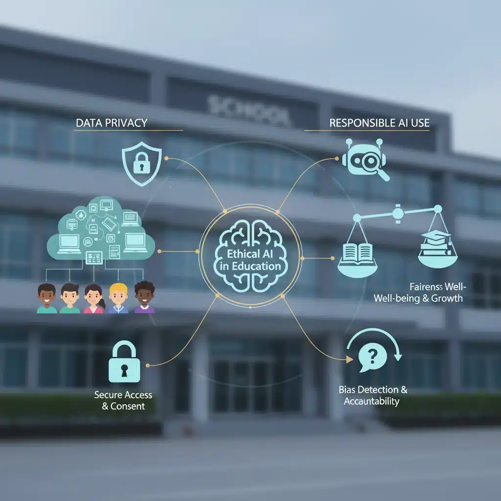 Infographic showing ethical AI use and student data privacy in educational technology.
