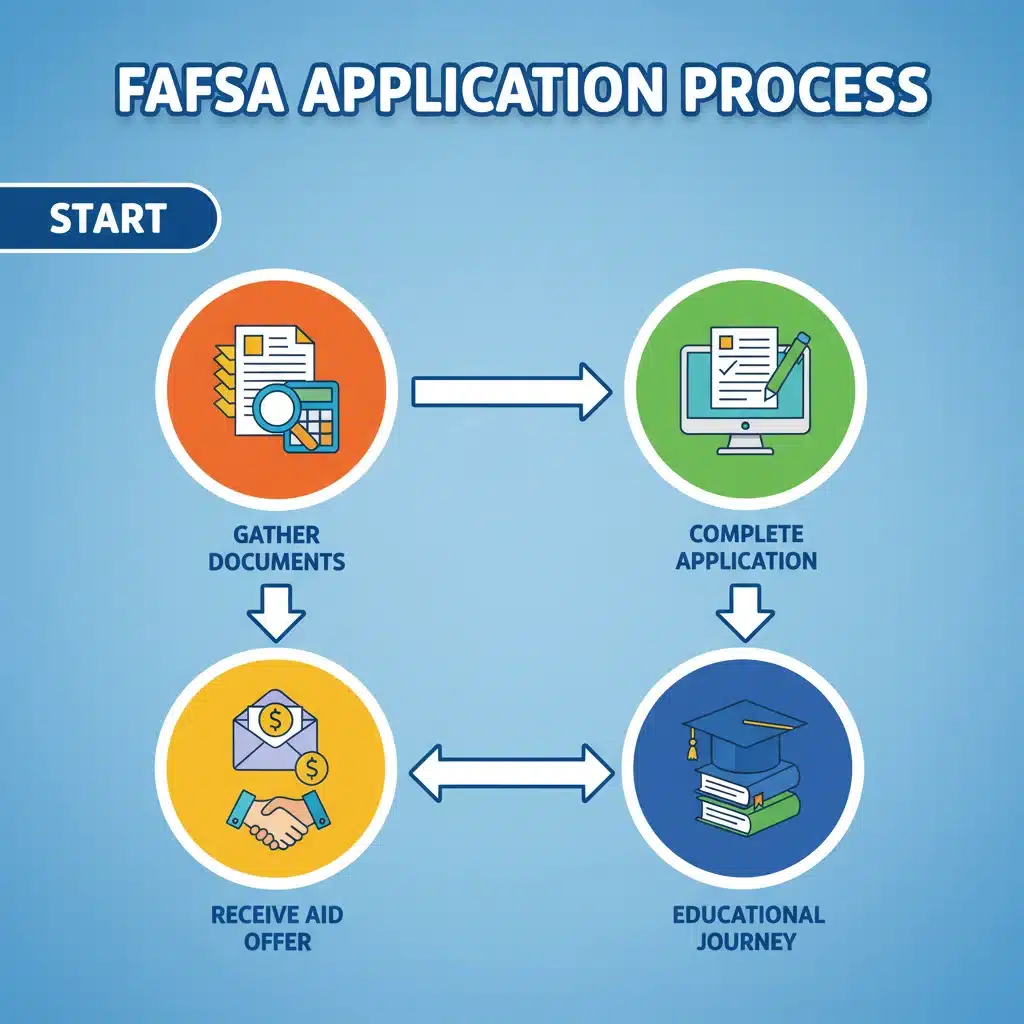 Flowchart illustrating the step-by-step FAFSA application process for federal aid
