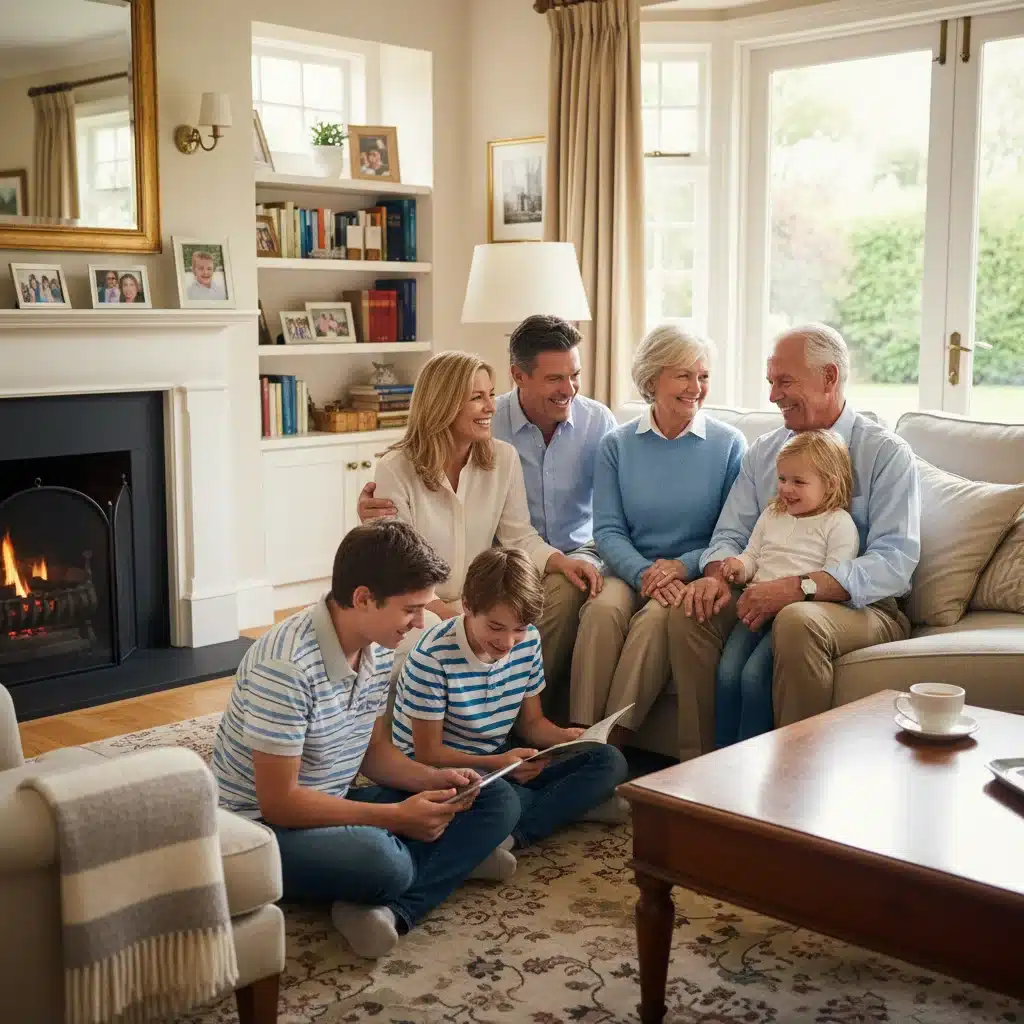 Happy multi-generational family enjoying financial security and retirement planning success.