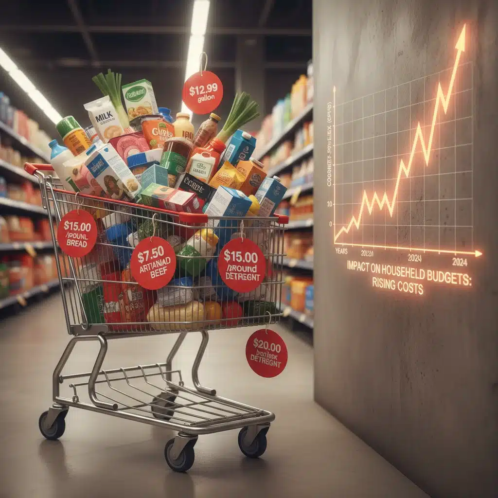 Shopping cart with high price tags and rising CPI-W graph depicting inflation