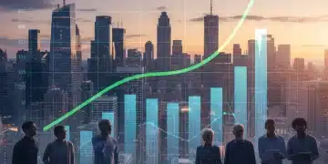 Charts and graphs illustrating economic growth over a cityscape, symbolizing the Q1 2026 GDP impact on households.