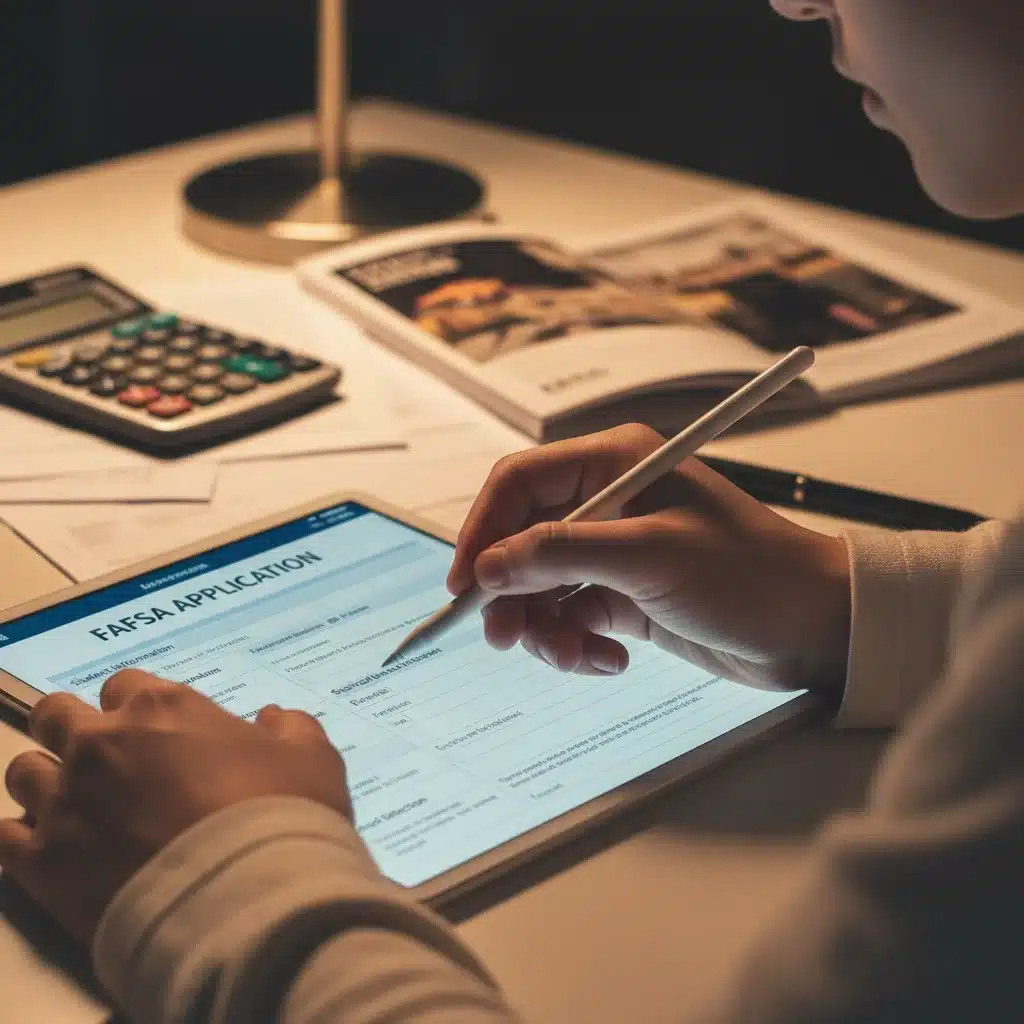 Student meticulously completing FAFSA form on tablet for financial aid