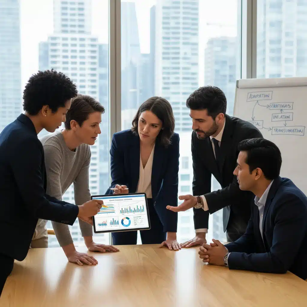 Business team analyzing economic data