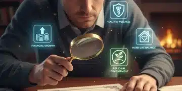 Person examining employee benefits document with magnifying glass