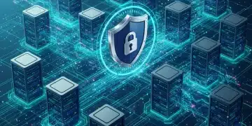 Illustration of federal cybersecurity mandates impacting businesses in 2026, with data networks and a shield icon.
