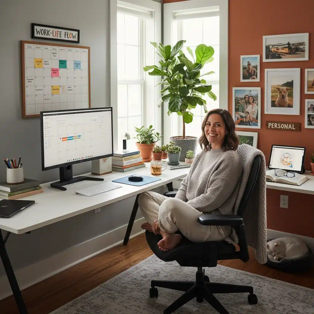 Person enjoying flexible work arrangements at home office