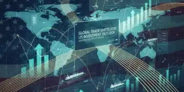 Global trade routes and financial graphs symbolizing US investment impact from new policies 2026.