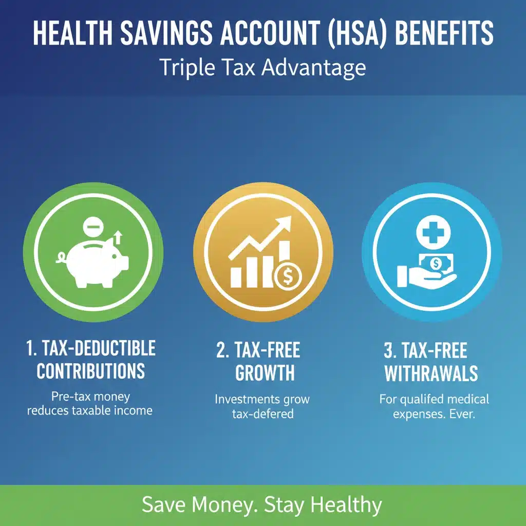 Infographic showing three tax advantages of HSA
