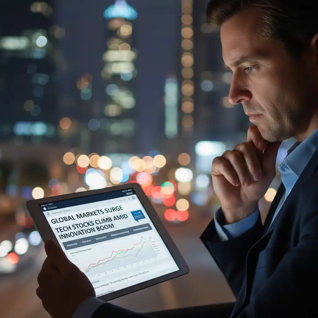 Investor reviewing financial news and market analysis on a tablet.