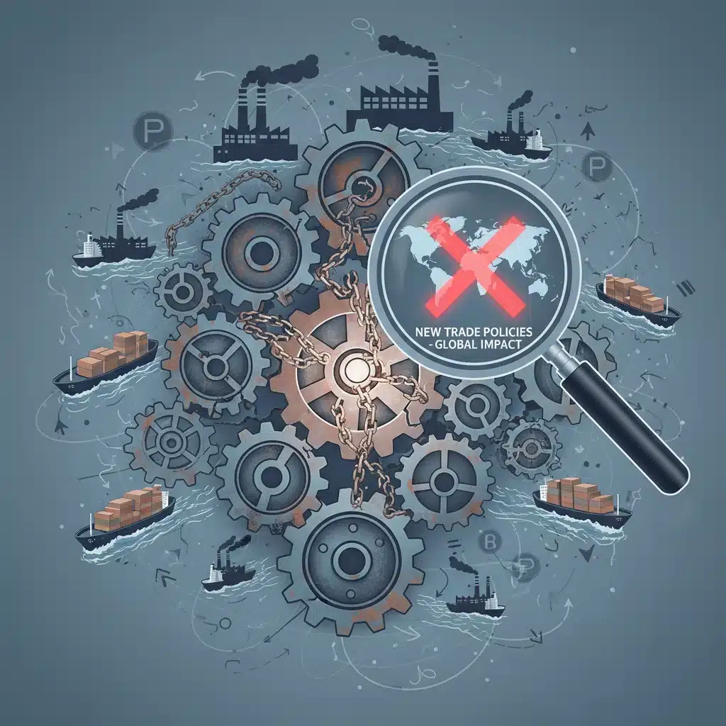 Visualizing supply chain disruptions caused by new trade policies affecting global trade.