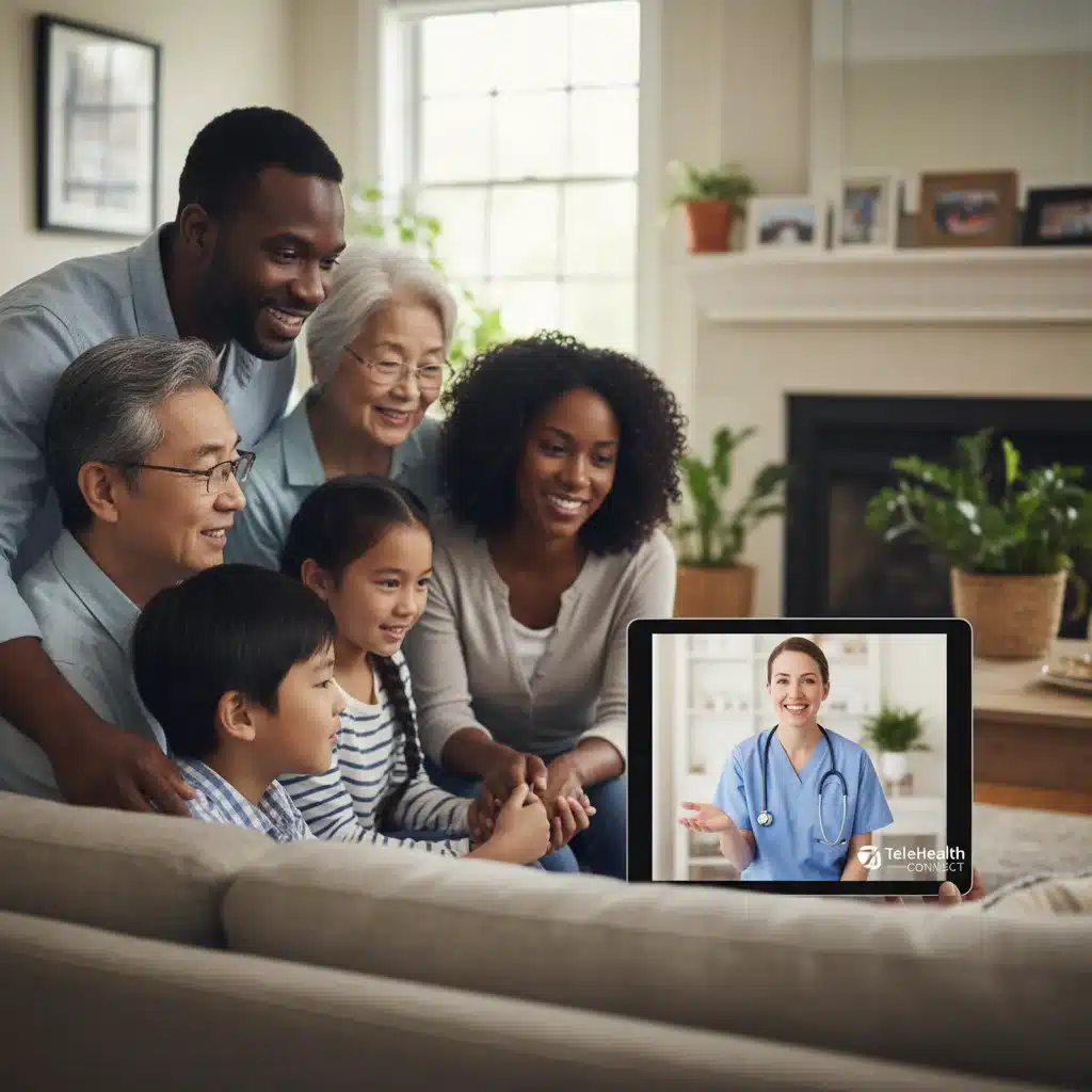 Family accessing healthcare services through telehealth platform