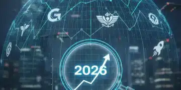 Digital stock market graph showing upward trend with 2026 projection