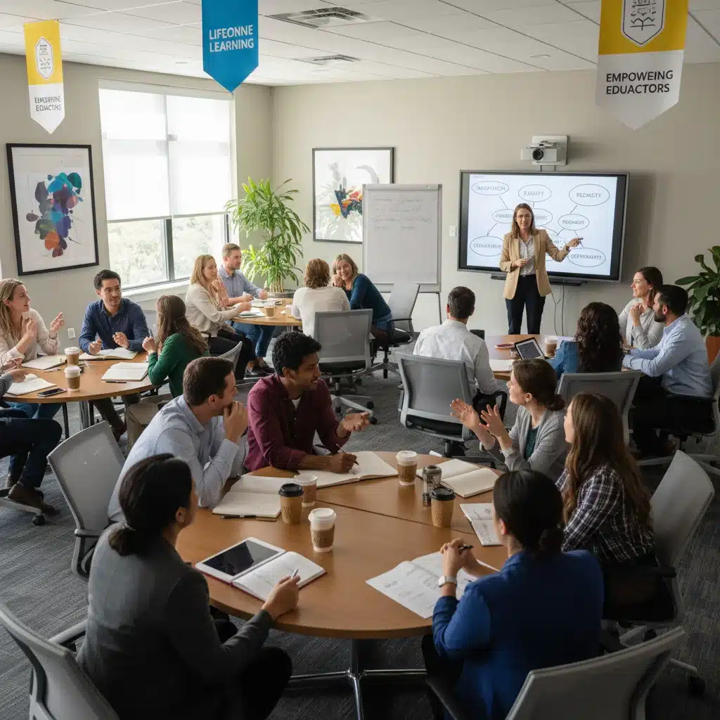 Diverse educators engaging in professional development workshop, fostering growth and support.