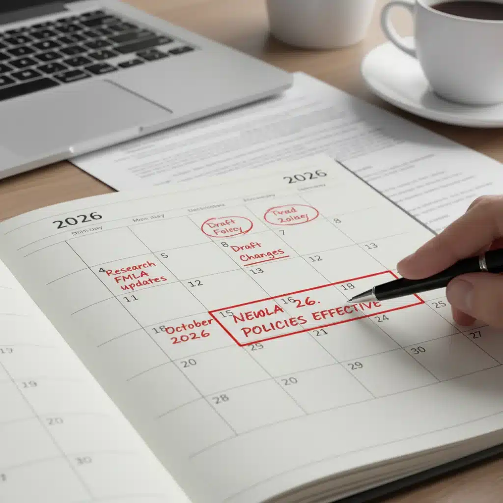 Calendar highlighting important FMLA policy implementation dates in 2026