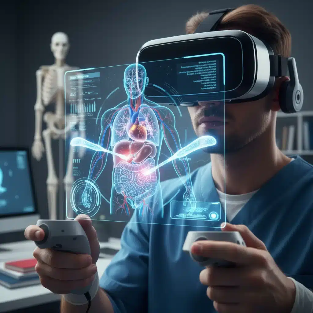Medical student performing simulated surgery using VR technology