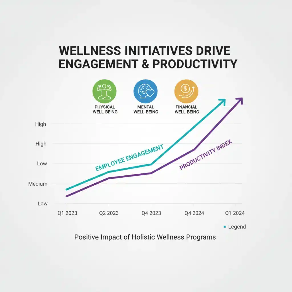 Data visualization showing increased employee engagement and productivity from wellness programs